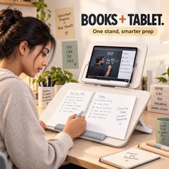 Sunchhaya Acrylic Book Stand for Reading – Clear Adjustable Book Holder with 360° Rotating Base, Foldable Reading Stand for Desk, Cookbook, Tablet & Laptop Stand, Height & Angle Adjustable (R22H)