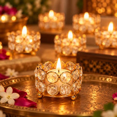 TIED RIBBONS Pack of 4 Crystal Tealight Candle Holder Gift Box - (5.8 cm X 4.3 cm) Centerpieces Votive Candle Holders for Home Dining Table Living Room Office - Diwali Decoration Items for Home Décor