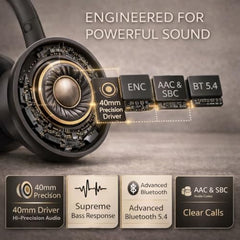 ONYZE VORIC ON903 Over-Ear Wireless Headphones with ANC, Bluetooth 5.4, Dual Pairing, 40mm Drivers, Up to 60H Playtime, Foldable Premium Design (Obsidian Black)