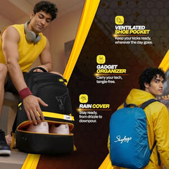 Skybags Namma 16.5" Compatible Laptop Backpack 40L | 2 Compartments with Quick-Access Front Pocket & Rain Cover | Tablet Sleeve & Side Bottle Pocket | CSK Travel Backpack for Men & Women (Black)