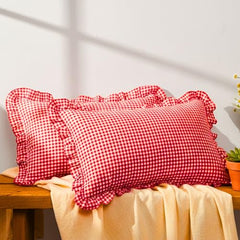 Sleepy Threads Pink Pillow Covers - Set of 2 | 27 x 18 Inch | Rectangular Checkered 220 TC Pillow Cases | Soft & Breathable with Envelope Closure | Throw Pillow Case for Sofa, Living Room, Bedroom