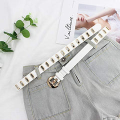 SYGA Women's Gold Oval Eyelet Belt Round Button Jeans Belt(White)
