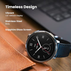 Amazfit Active 2 Premium Smartchoice 44mm Smart Watch, Sapphire Glass Display, Free Silicon Strap, Built in GPS, 10day Battery, 5ATM, iOS & Android, 2000 Nits, 160+ Sports Mode, Black Leather