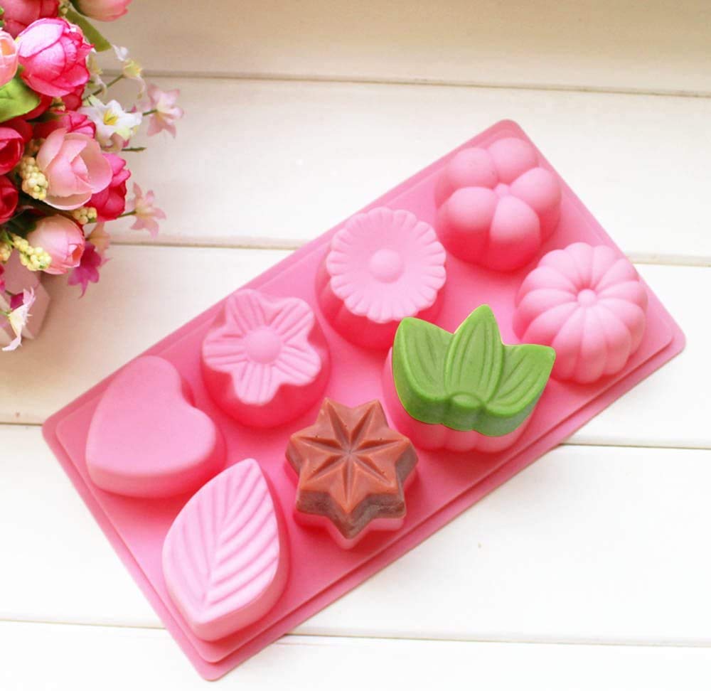 SYGA 8 Cavity Different Leaves Designs Muffins Jelly Candle Soap Silicone Mould (Colour May Vary)