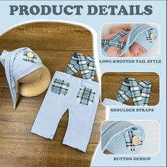 MOMISY Newborn Baby Photography Prop Outfits Solid Suspender with Cap Photo Shoot Costume for 0-6 Months (Sky Blue, 0-6 Month)