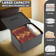 Kuber Industries Pack of 3 Storage Bag | Clothes Storage Bag | Rexine Underbed Storage Bag | Wardrobe Organizer for Blanket-Comforters | Foldable Attachi Bag | Black Patti | Large | Grey