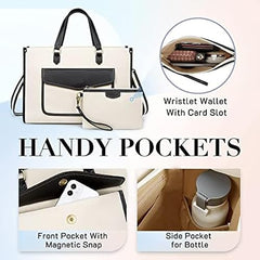 Womanix Laptop Tote Bag,14 inch Laptop Bag, Shoulder Bags With Back Trolley Strap, Casual Briefcase, Handbag for Travel, Office, College,Work