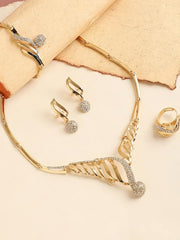 SYGA Four-Piece Jewelry Set Alloy Necklace,Earrings,Bracelet,Ring Set for Party Wedding Festive for Women & Girls Accessories