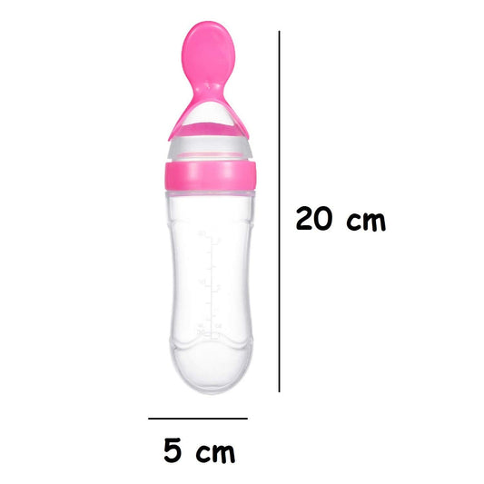 SYGA Baby Training Silicone Spoon Rice Cereal Squeeze Baby Bottle Spoon Safe Tableware Baby Feeding Tools_Blue