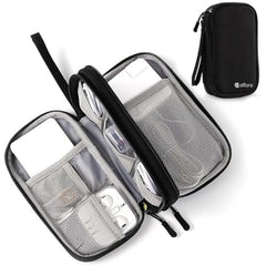 Elfora Compact Cable Organizer Bag | Double Layer Storage Pouch for Cables, Chargers, AirPods, Power Bank & Other Accessories | Durable & Portable Nylon Travel Case with Mesh Pockets – Blue