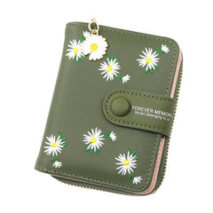 SYGA Women's Short Zipper Buckle Personalized Pu Leather Wallet Coin & Card Purse(Flower Green)