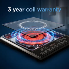 Preethi Indicook IC124 2100W Induction Cooktop, 8 Preset Indian Menus | Crystal glass surface with soft-touch controls, custom temperature and timer settings, plus high-voltage surge protection