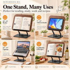 Sunchhaya Acrylic Book Stand for Reading – Clear Adjustable Book Holder with 360° Rotating Base, Foldable Reading Stand for Desk, Cookbook, Tablet & Laptop Stand, Height & Angle Adjustable (R22H)