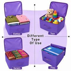 Storite 2 Pack Nylon Wardrobe Bag Underbed Cloth Storage Organizer | Moisture Proof Storage Bag, Storage box for Clothes Saree Bags, Zippered Closure & Handle - Magenta,37x34x23 cm