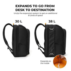 MOKOBARA Em Telescope Backpack | 30L Expandable to 38L | Fits 16 inch Laptop | Water-Resistant Vegan Leather & Nylon | Travel, Work & School | Ergonomic Design, Padded Straps