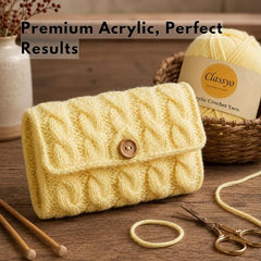 Classyo Acrylic Yarn for Crocheting (100gms x 1 Ball, 4ply) | Soft Wool Crochet Thread | Acrylic Hand Knitting Yarn | Wool for Crochet | For Sweater, Scarf, Hat, Baby Clothes, Purse, Gift Bags and DIY Crafts (Butter, Pack of 1)