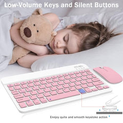 GOGARA Bluetooth Keyboard and Mouse Combo, Qwert Layout, Light Blue Universal Ultra-Slim, Wireless, Android Windows iPad iPhone Samsung Tablet, Portable Compact