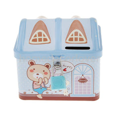 Syga 1 Piece Money Saving House Shape Tin,Coin Bank with Lock and Key_Blue