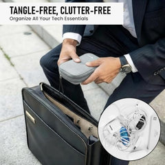 Elfora Compact Cable Organizer Bag | Double Layer Storage Pouch for Cables, Chargers, AirPods, Power Bank & Other Accessories | Durable & Portable Nylon Travel Case with Mesh Pockets – Blue
