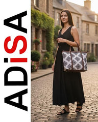 ADISA Women's Office Laptop Handbag Large Printed Shoulder Bag (ADW4087-BLA-ORA)