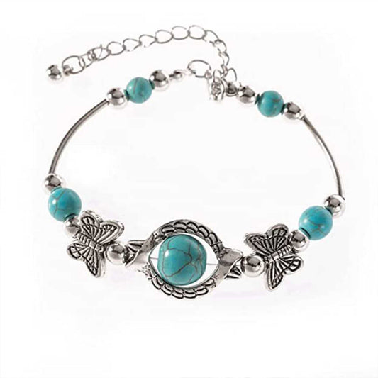 SYGA Carved Butterfly Bracelet Natural Turquoise Chain Beads Bracelet For Jewellery Wedding Gift For Women