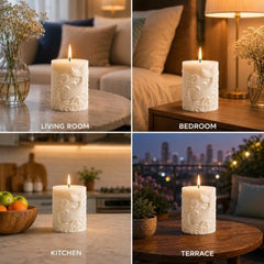 Decorative Fragrance Candle with Raised 3D Ivory Swirl Pillar Artwork | Long Burning Scented Candle for Home Décor, Living Room, Bedroom, Meditation Space, Table Decoration & Gift