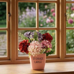Dekorly Premium Artificial New Rose Flower with Pink Decorative Pot (Storage Large) – 22 cm Faux Flower Arrangement for Home Decor Living Room Bedroom Office Decor (1, Rose)