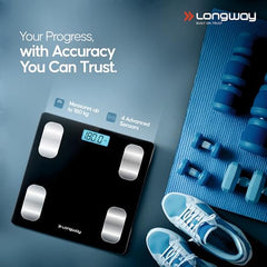 Longway Weight Machine for Home | Digital Bathroom Scale for Human Body Weight Measurement | Extra Thick Tempered Glass with LCD Display | 3 Years Warranty (Blue | Max Weight 180Kgs | Sapphire)