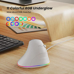 Nulea Wired Vertical Mouse, USB Ergonomic Optical Mouse with 4 Adjustable DPI, 11 RGB Backlight Modes, Compatible for Laptop, PC, Desktop, Mac, Grey
