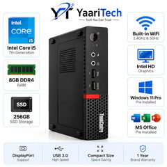 YaariTech ThinkCentre Tiny PC | Core i5-7th Gᥱneration, 8GB RAM, 256GB SSD | Build in WiFi HD Graphics | DP, Windows 11 Pro, MS Office (1 Year Brand Warranty)