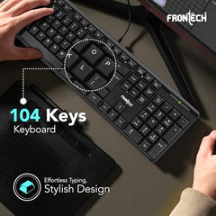 FRONTECH Wired Keyboard | Membrane Keys with Retractable Stands | USB Plug & Play | Ergonomic & Comfortable Design | 1 Year Warranty (FT -1672, Black)