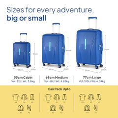 American Tourister 3PC PP Ivy 2.0-8 Wheel, Set (Small + Medium + Large) Hard Suitcase for Travel/Trolley Bag with Combination Lock & Smooth Sliding Double Wheel - Forest Green, 55 Cm, 68 Cm, 79 Cm