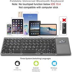 COOLCOLD Foldable Bluetooth Keyboard with Touch pad | Rechargeable - Tri-Folding Portable Wireless Key Board, Full Size Ultra Slim Pocket-Sized Foldable Keyboard for Tab Android Windows & Laptop