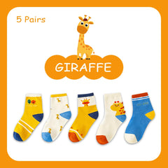 SYGA 5 Pairs Baby Girl & Baby Boy Socks, Toddlers Infant Cotton Stretch Crew Socks with Giraffe Design, Suitable for 9 Months to 2 Years baby