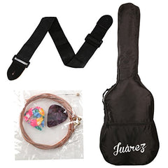 Juârez Acoustic Guitar Kit, JRZ38C/BK 38 Inch Cutaway, 038C with Bag, Strings, Pick and Strap, Black