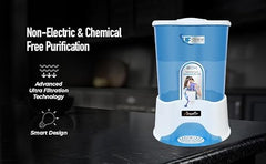 Pureplus Gravity Water Filter | 20 Liter Top Water Purifier | Chemical Free, Electricity Free | Water Filter for Home, Kitchen & Camping (White & Blue)