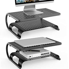 WALI Dual Monitor Stand for Desk, Desk Monitor Riser 3 Height Adjustable, Laptop Riser with Airflow Vents, Desk Organizer for Computer, Laptop, Printer, Notebook (STT003-2), 2 Pack, Black