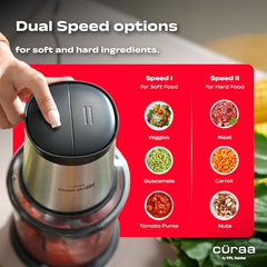 CÜRAA Chopper Electric for Kitchen | ChopLab Pro By Chef Sanjyot Keer | Compact Electric Chopper for Vegetable Chopping & Meat Mincing | Stainless Steel 4-Plane Blades | Black