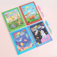 Smart Kid Magic Water Book 4 Pc Set for Kids Age 2–10 Years | Reusable Water Coloring Books Refillable Water Pen | Mess-Free Painting Activity Book | Early Learning Drawing and Travel Activity Kit