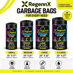 Regennx black Garbage Bags for Dustbin |Medium 19x21 inches |180 Plastic Bags for Home | 30 Pcs x Pack of 6 plastic bag Medium Size for Waste Disposal.