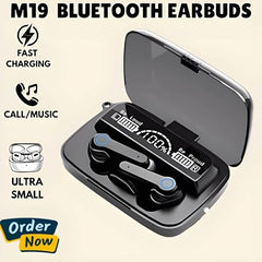 M19 TWS Bluetooth 5.3 Wireless Earbuds with LED Battery Display, Deep Bass, HD Calling, Touch Controls, Type-C Fast Charging Case, IPX4 Sweat Resistant, Compatible with Android,Under 399