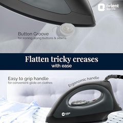 Orient electric Gusto heavy weight Iron for clothes | 1100 Power | Cool touch plastic body | With Wielburger Non-stick coating| 2 Years replacement warranty