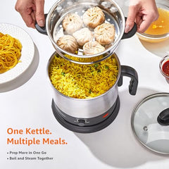 Amazon Basics Multi-Kettle Steamer 1.2L | Adjustable Power Modes 600 W | 7 - Egg Tray, Idli Tray, Iron Grill And Steamer | SS 201 Steel | Automatic Overheat Protection | Multipurpose Kettle