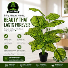 GARDEN GYANI Artificial Areca Palm Plant with Black Pot – 145 cm Tall Faux Tropical Decorative Plant with 35 Leaves for Home, Office & Living Room Décor