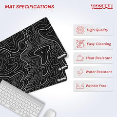 White Topographical XXL Gaming Deskmat 900x450mm – Extended Mousepad for PC