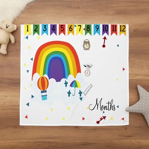 MOMISY Baby Milestone Blanket and Props for Baby's |1 to 12 Months Prop |Baby Bedding |Ac Room Blanket for Summer|Newborn| Infants Winter Blanket(RainbowBalloon)