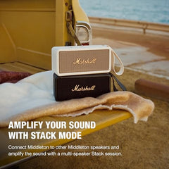 Marshall Middleton Portable Bluetooth Speaker with 20+ Hours of Portable Playtime, 360° Sound, Dust & Waterproof (IP67) - Black & Brass.