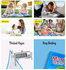 GLUN® Pack of 12 Children's Cartoon Water Magic Painting Book with Water-Based Marker, Different Magical Scenes