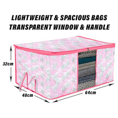 Kuber Industries Non-Woven Underbed Storage Bag|Clothes Storage Organizer|Blanket Cover With Clear Window|Zipper Closure&Handle Cloth Organizer|Plain White Border|Large|Pack Of 6|Royal Blue,32Cm,48Cm
