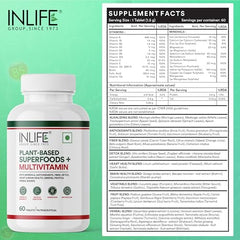 INLIFE Plant Based Multivitamin Supplement, B12 D3 Superfoods, 60 Tablets